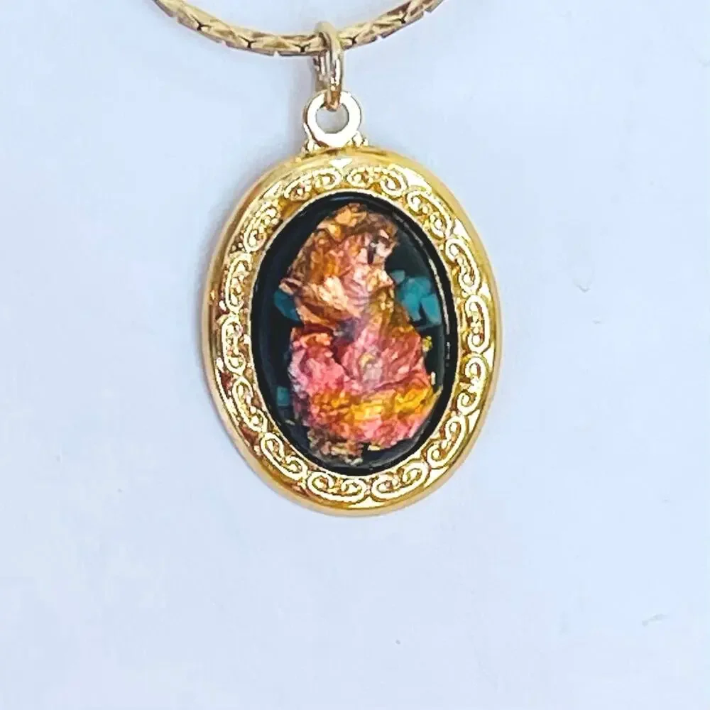 Necklace Pendant Vtg Foil Art Domed Rainbow Flake Victorian Style Ornate - Picture 7 of 12
